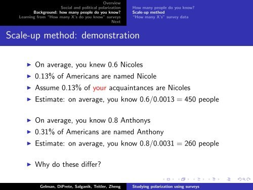 How many X's do you know'' surveys - Columbia University