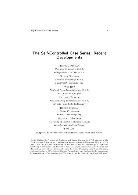 The Self-Controlled Case Series - Department of Statistics ...