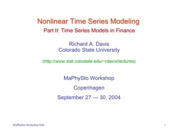 Lectures for Part II: Time Series Models in Finance