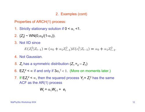 Lectures for Part II: Time Series Models in Finance