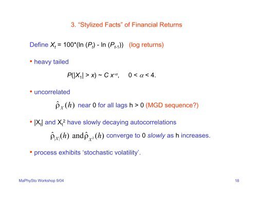 Lectures for Part II: Time Series Models in Finance