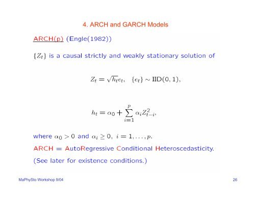 Lectures for Part II: Time Series Models in Finance