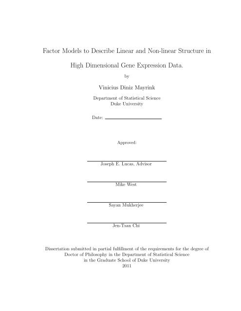 Linear Factor Models Factor Models to Describe Linear and Non-linear Structure in High ...