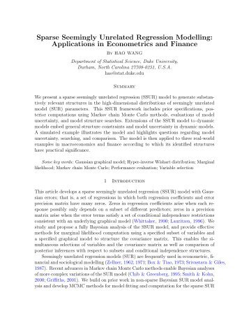 Sparse Seemingly Unrelated Regression Modelling - Department of ...