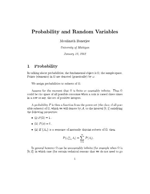 Probability And Random Variables Moulinath Banerjee University Of