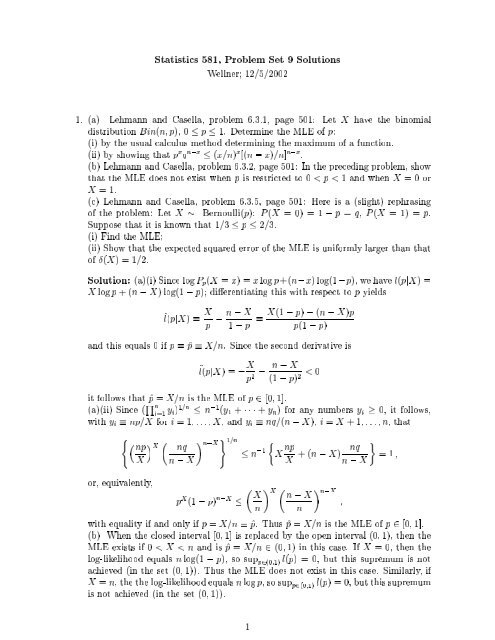 Statistics 581 Problem Set 9 Solutions Wellner 12 5 02 1 A