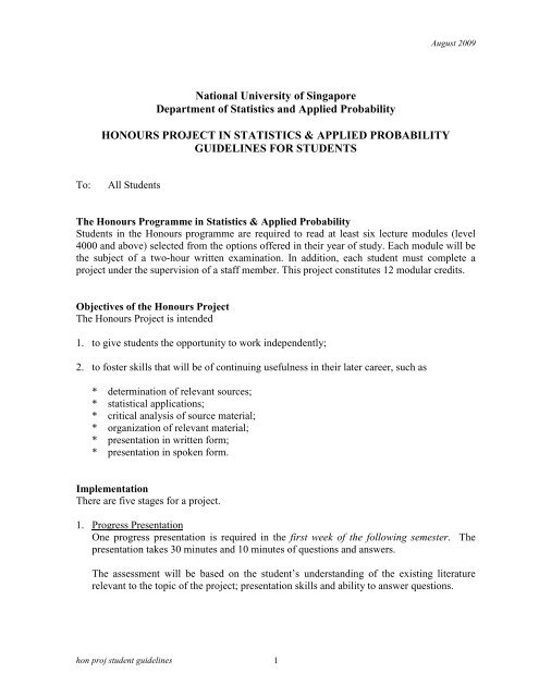 honours project in mathematics - The Department of Statistics and ...