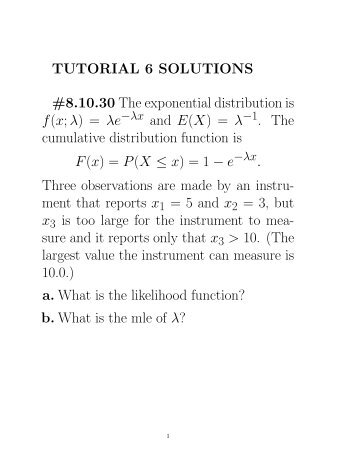 TUTORIAL 6 SOLUTIONS #8.10.30 The exponential distribution is f ...