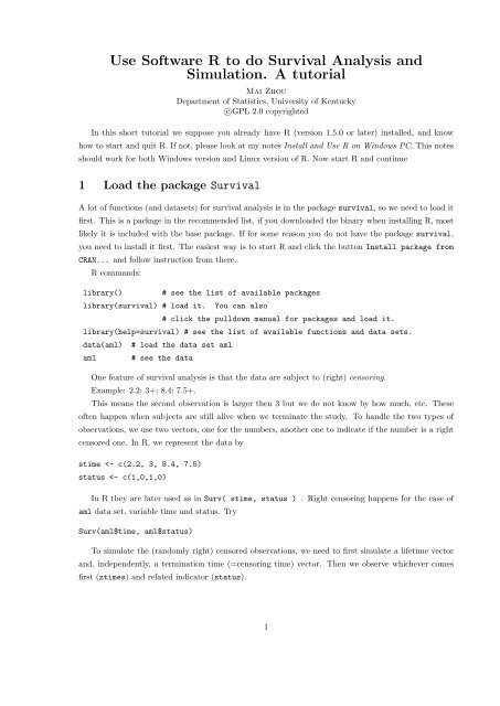 Use Software R to do Survival Analysis and - The Department of ...