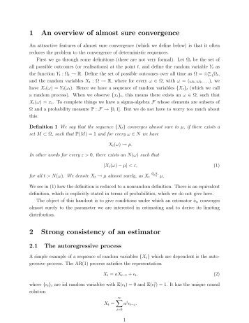 1 An overview of almost sure convergence 2 Strong consistency of ...