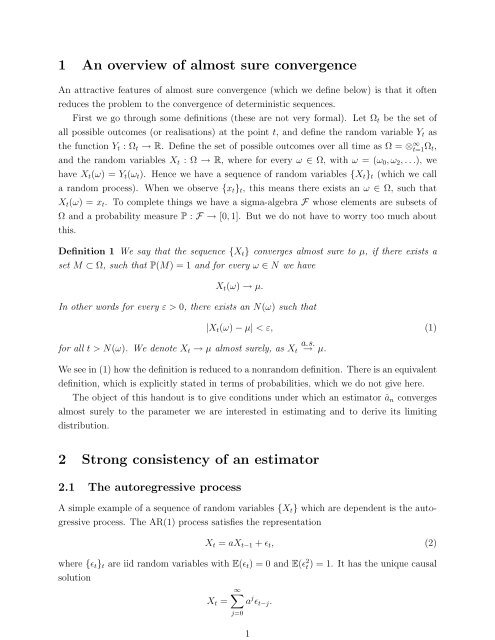 1 An overview of almost sure convergence 2 Strong consistency of ...