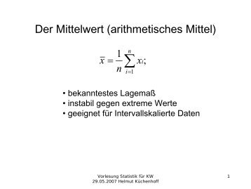 Der Mittelwert (arithmetisches Mittel)