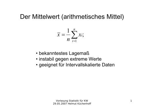 Der Mittelwert (arithmetisches Mittel)