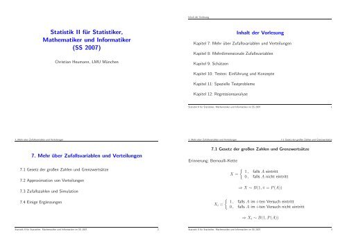 Statistik II für Statistiker, Mathematiker und Informatiker (SS ... - LMU