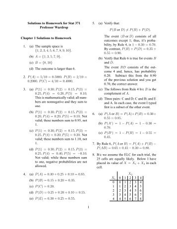 Solutions to Homework for Stat 371 Professor Wardrop Chapter 1 ...
