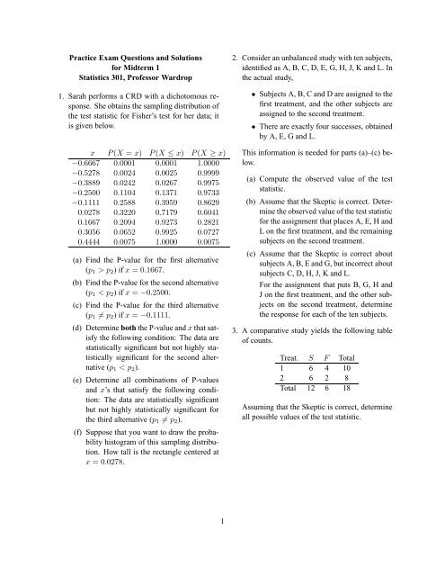 Practice Exam Questions And Solutions For Midterm 1 Statistics 301