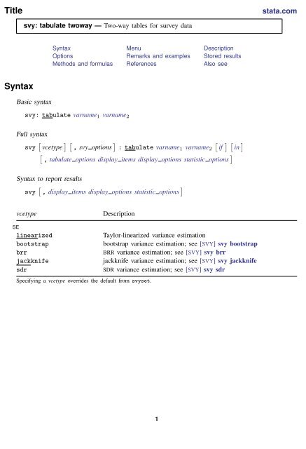 svy: tabulate twoway - Stata