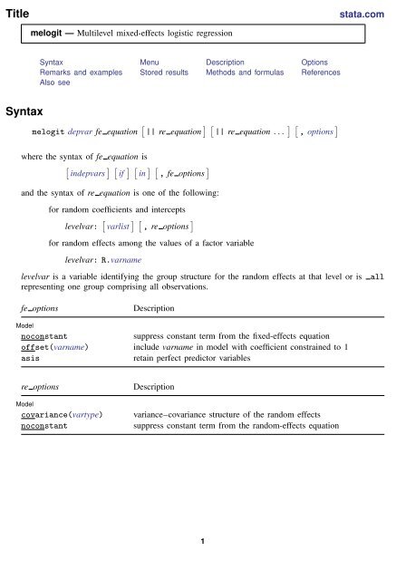 melogit - Stata