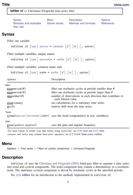 tsfilter cf - Stata