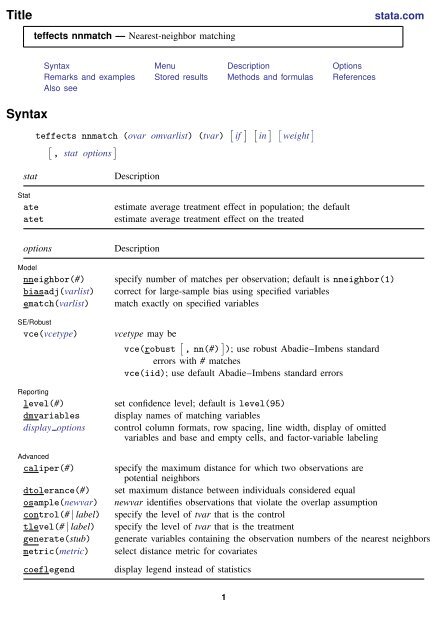 teffects nnmatch - Stata