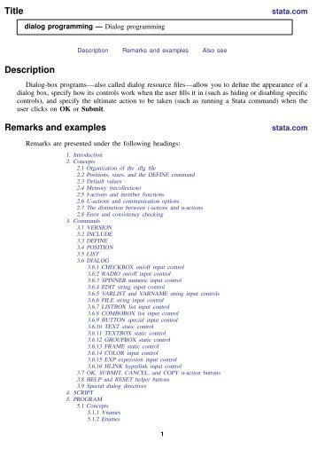 Dialog programming - Stata