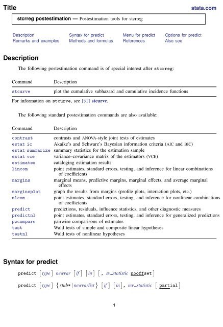 stcrreg postestimation - Stata