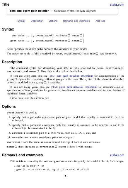 Sem Gsem Path Notation Stata