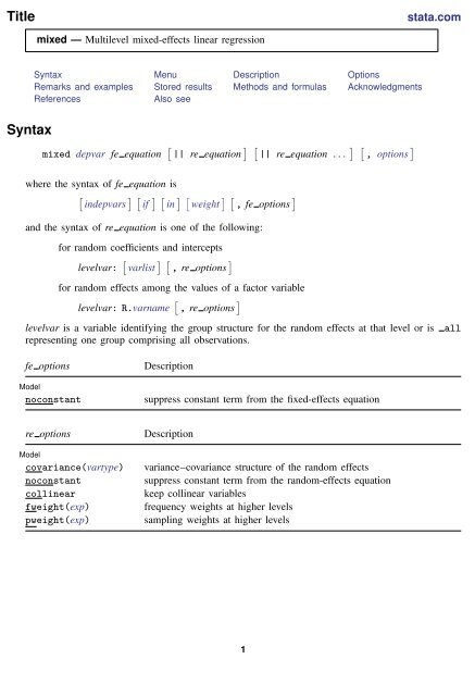 mixed - Stata