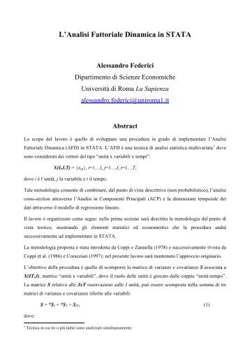 L'Analisi Fattoriale Dinamica in STATA