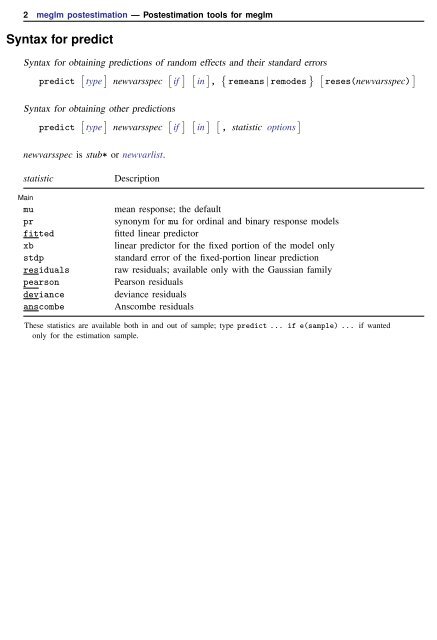 meglm postestimation - Stata