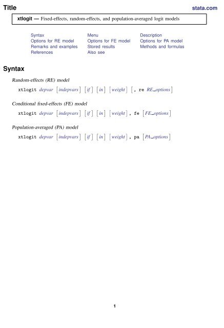 xtlogit - Stata