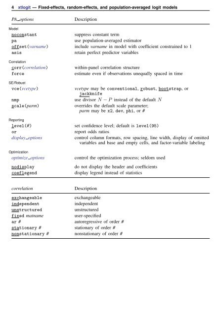 xtlogit - Stata