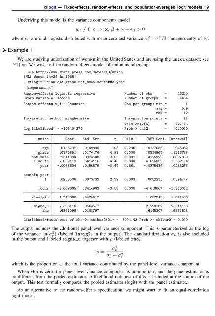 xtlogit - Stata