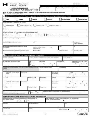 PERSONNEL SCREENING, CONSENT AND AUTHORIZATION FORM