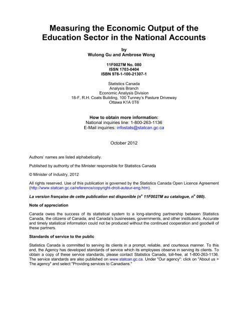 Measuring the Economic Output of the Education Sector in the ...