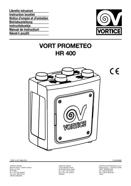 VORT PROMETEO HR 400 Libretto istruzioni Instruction ... - Vortvent