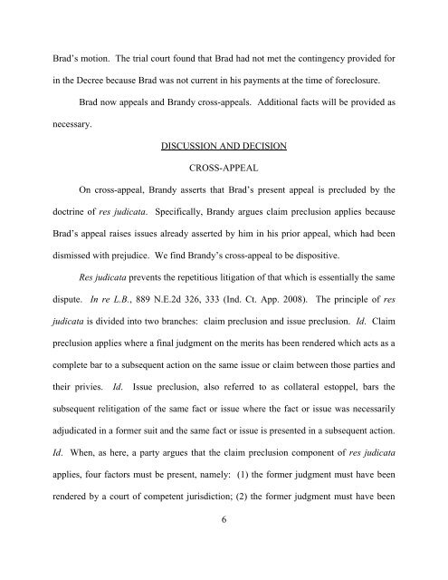 Brad A. Fisher v. Brandy Fisher - State of Indiana