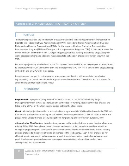 Annual Program Development Process (APDP) - State of Indiana