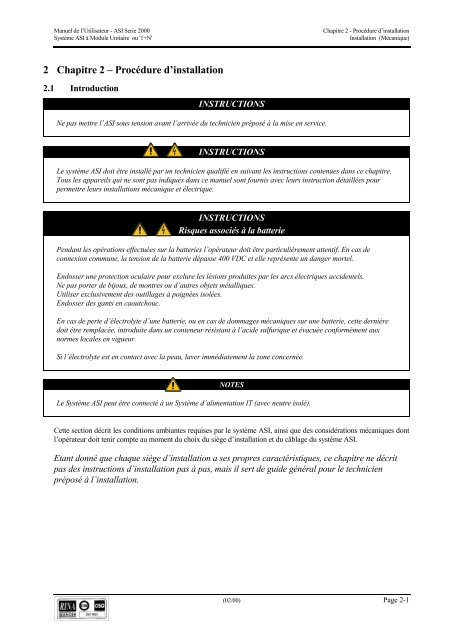 SYSTEME ASI SERIE 2000 Module Unitaire et '1+N ... - Onduleurs