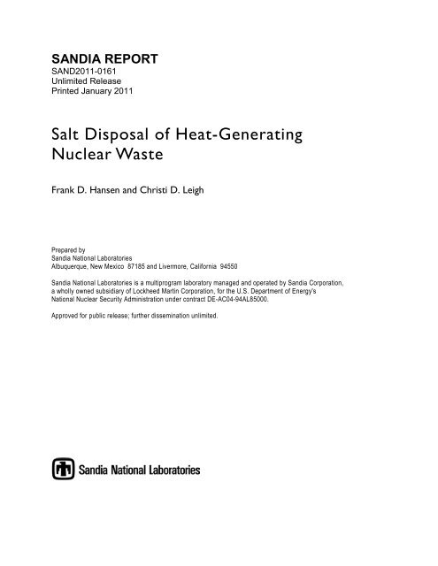 Salt Disposal of Heat-Generating Nuclear Waste