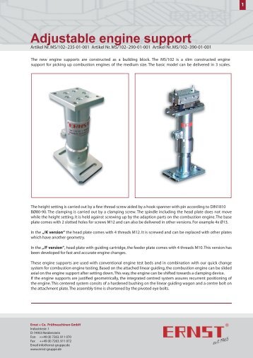 Adjustable engine support - Ernst & Co. Prüfmaschinen Gmbh