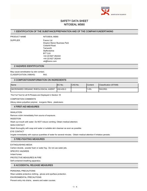 SAFETY DATA SHEET NITOSEAL MS60 - BS Specialist Products