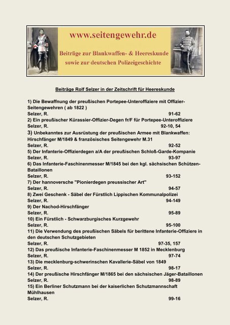 Artikel Selzer, Rolf in der Zeitschrift fÃ¼r Heereskunde - Rolf Selzer