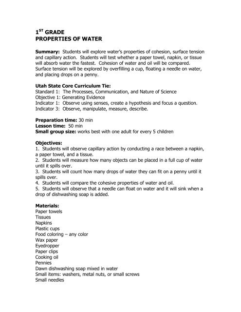 1ST GRADE PROPERTIES OF WATER - Beacon Heights Website