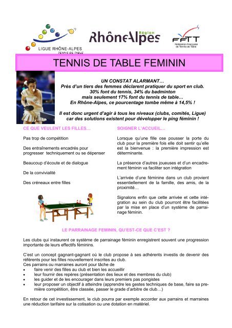 LRATT Developper le tennis de table au fÃ©minin.pdf - Ligue RhÃ´ne ...