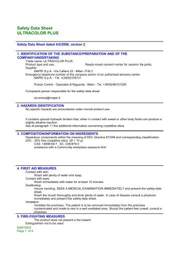Safety Data Sheet ULTRACOLOR PLUS - Mapei
