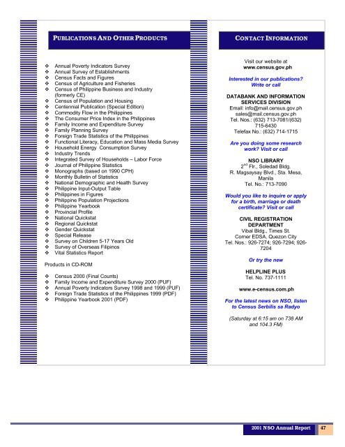 NATIONAL STATISTICS OFFICE 2001 ANNUAL REPORT