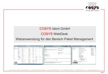 COSYS WebDesk Webanwendung für den Bereich Paket Management
