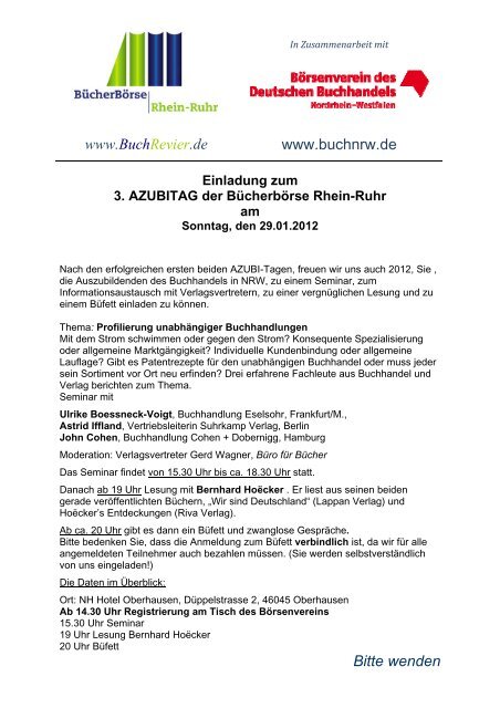 Einladung zum 3. AZUBITAG der Bücherbörse Rhein-Ruhr am