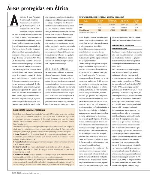 Ãreas protegidas em Ãfrica - Janus Online